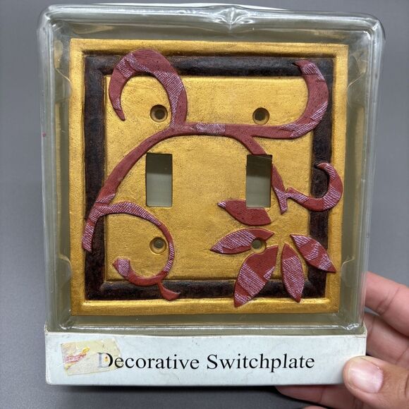 Bacova Benecia Gold Red Floral Dual Light Switch Plate Tropical Boho Decor - Picture 1 of 5